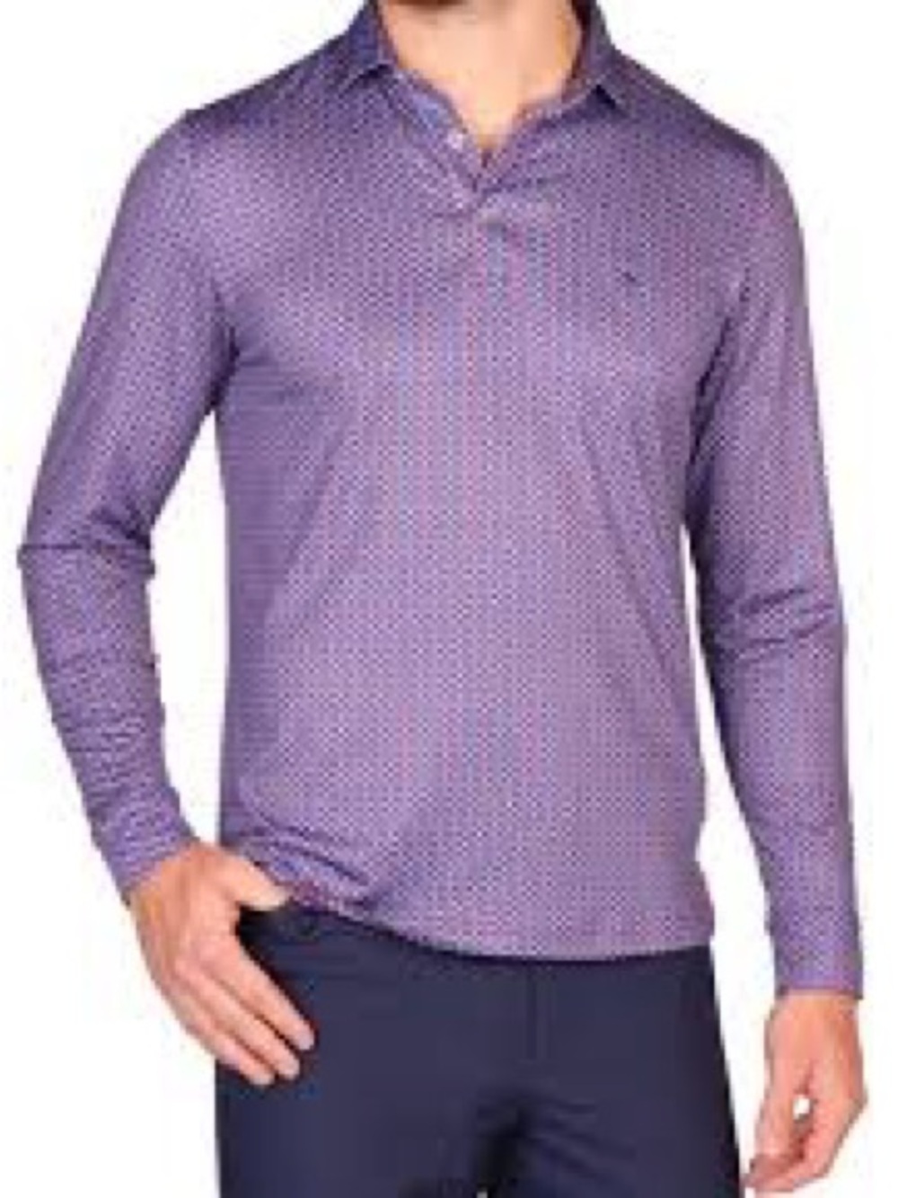 Tailorbyrd Lavender Long Sleeve Polo with Micro Dot Print